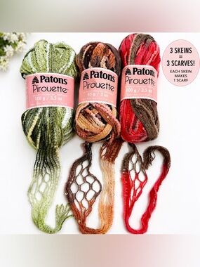 Patons Pirouette Yarn Lot 3 Ruffle Scarf Yarn Sequin Makes 3 Scarves